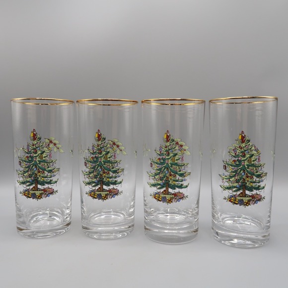 Spode Other - Spode 4 Crystal Christmas Tree 12 oz  Flat Highball Glass Tumblers 6 1/4 "